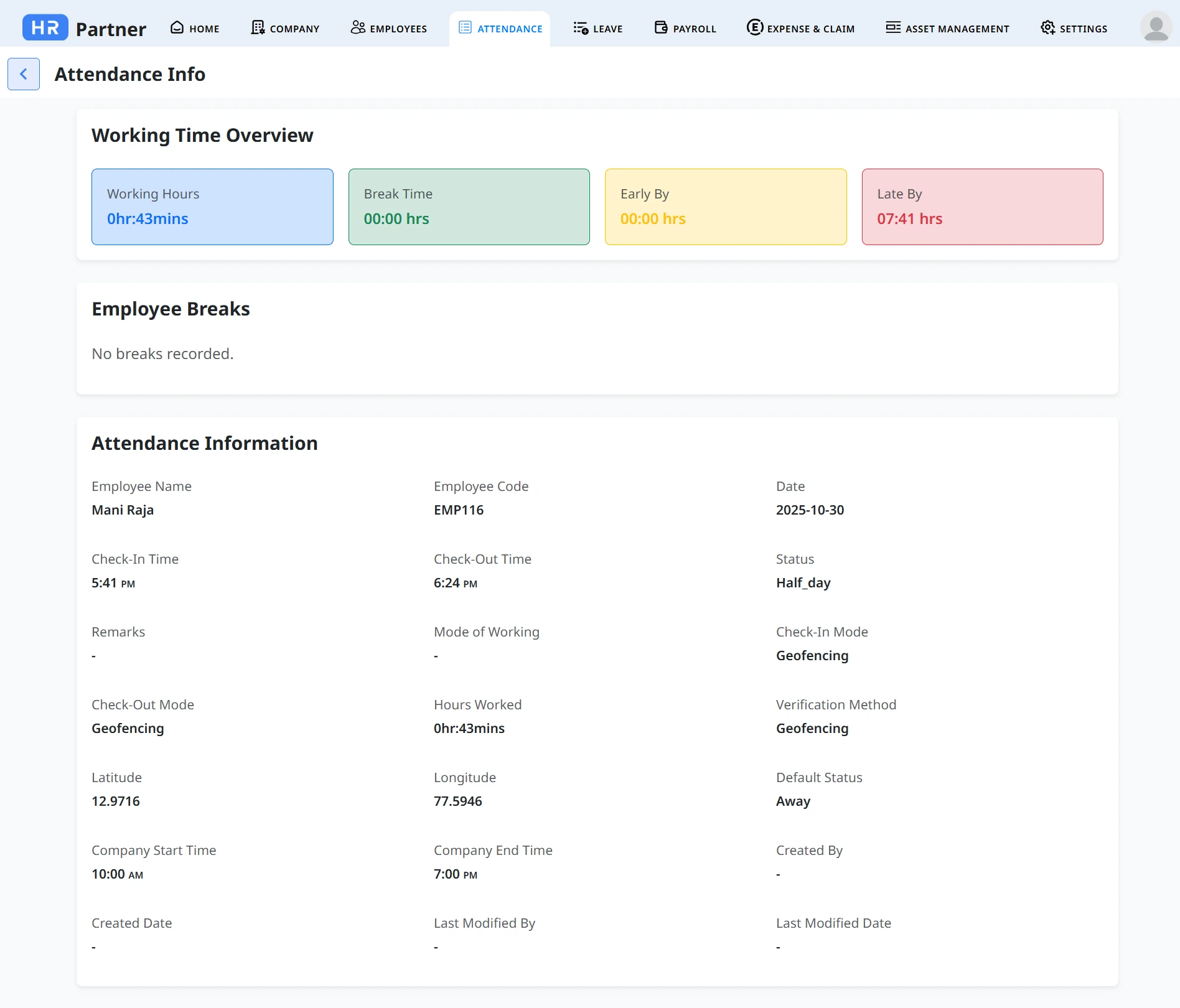 HRMS Employee Attendance